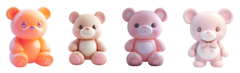Obraz premium Four adorable, colorful teddy bear figurines in pastel shades.