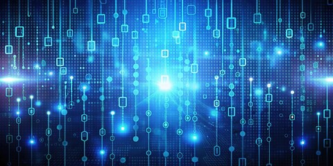 Obraz premium Abstract Digital Network with Blue and White Glowing Lines and Binary Code on a Dark Background