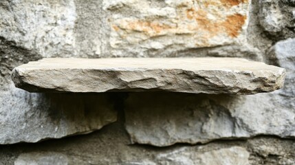 Fototapeta premium A flat stone shelf protruding from a textured stone wall.