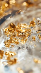 Close-Up of Gold Flakes Floating in Clear Liquid