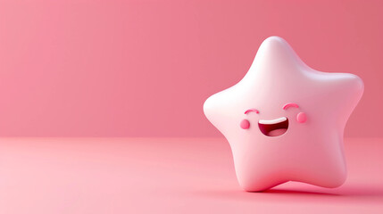 Cartoon lucky star on a pink background, perfect for children’s room decor or playful nursery art. This kawaii illustration evokes joyful vibes with a cheerful star character in bright pastel colors.