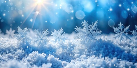 Naklejka premium A Symphony of Ice Crystals A Close-up of Delicate Snowflake Formations in a Sunlit Winter Landscape