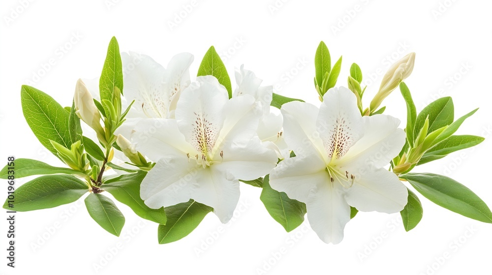 Poster azaleas flowers with leaves white flowers isolated on white background with clipping path : generati