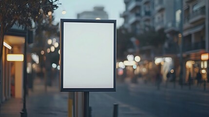 blank white poster and advertiser ad space digital outdoor display lightbox and billboard street corner mockup base empty display panel glass design soft streetscape shopping street ba : Generative AI