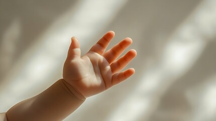 Close up of a child hand with gesture of catching against a white background : Generative AI