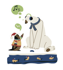 Bear And Penguin Singing Together