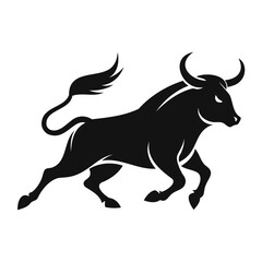 Angry Bull running black silhouette Vector illustration or transparent PNG