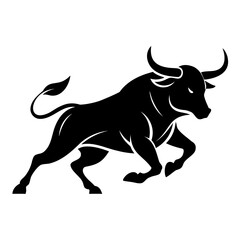 Angry Bull running black silhouette Vector illustration or transparent PNG