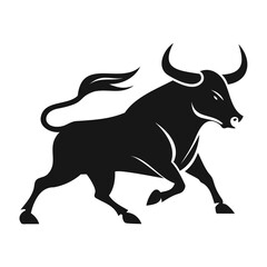 Angry Bull running black silhouette Vector illustration or transparent PNG