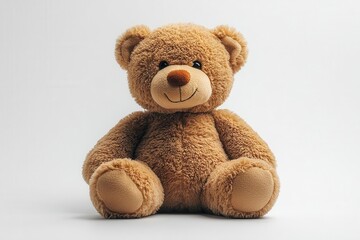 soft plush teddy bear sitting against a crisp white background exuding warmth and comfort ideal for childrens themes and nostalgic memories