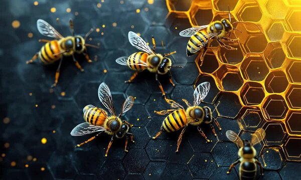 bee on honeycomb
