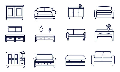 Collection of Minimalist Furniture Icons for Home and Office