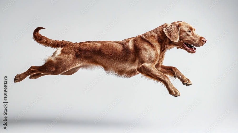 Poster A joyful dog leaps mid-air, showcasing energy and playfulness.