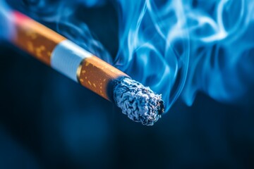 A Burning Cigarette with Blue Smoke