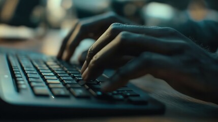 Close-up of hands typing on a keyboard, emphasizing technology and communication.