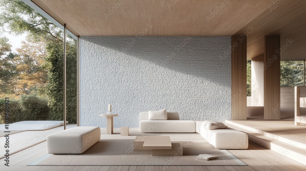 Wall mural Modern living space with minimalist design and natural light.