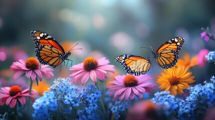 Obraz premium Butterflies in a Flower Garden