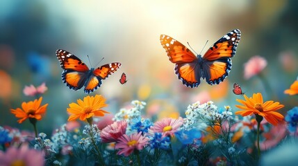 Butterflies in a Flower Garden