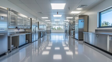 Bright, sterile factory setting for advanced cosmetic manufacturing