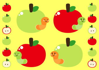 シンプルデフォルメの赤青りんご色々素材セット