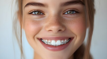 Before and after braces journey, capturing initial fitting and final removal, smiling patient with noticeable changes, Portrait Style, Warm Lighting, High Contrast