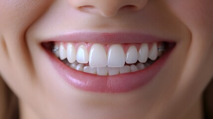 Fototapeta premium Month-by-month timeline of teeth realignment with braces, starting with an uneven smile, gradually straightening over time