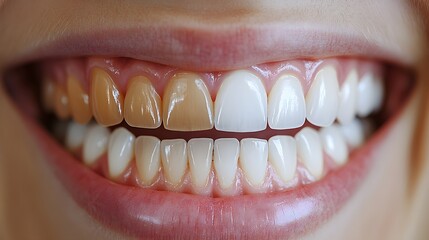 Fototapeta premium Detailed comparison of teeth alignment and bite correction, showing significant changes in smile symmetry, clear contrast between phases, High-Resolution, Realistic