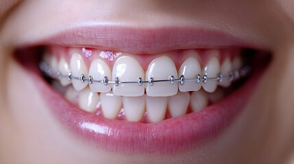 Fototapeta premium Orthodontic journey showing teeth misalignment before braces installation, with gradual progress leading to a flawless smile post-braces