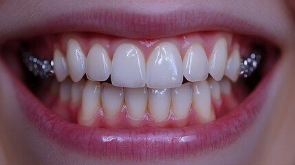Time-lapse of braces installation to removal, showing teeth shifting into alignment, brackets tightening, and eventual perfect alignment
