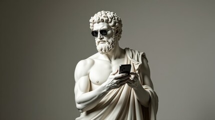 Obraz premium Stylish Greek Statue with Sunglasses and Smartphone