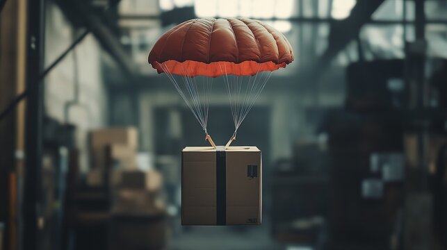 A box with a parachute attached