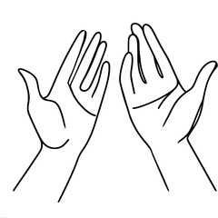 Obraz premium Single-line vector drawing of hands spread to the sides and raised freely up