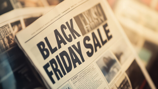 Newspaper, shopping catalog magazine, mail-order catalog cover with headline "BLACK FRIDAY SALE" for BLACK FRIDAY sale shopping discount gifts concept	