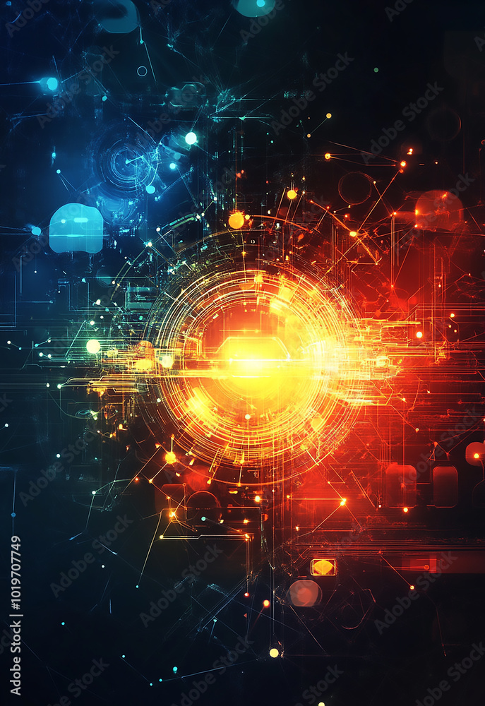 Poster technology particle abstract background a visual representation of the schrodinger equation in quant