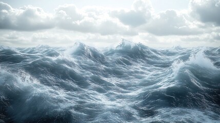 A detailed view of an ocean wave, with water and foam