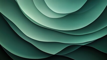 green background with geometric shapes, gradients, and curved line