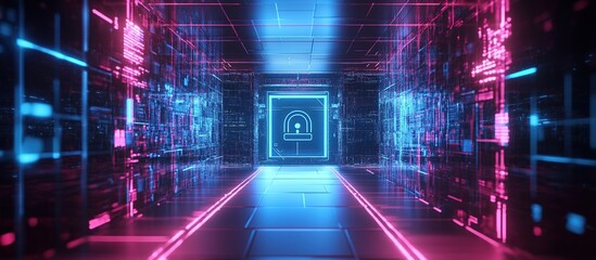 Cyberpunk Corridor with Glowing Blue and Pink Lights