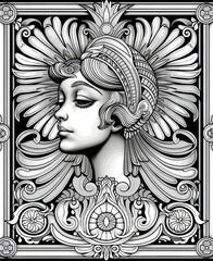 Ornate Portrait of a Woman with Floral Frame