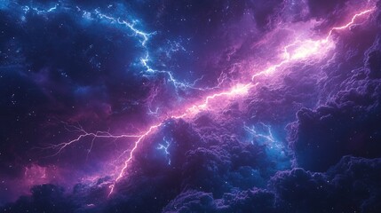 Fototapeta premium A purple and blue lightning bolt illuminates the darkness of night