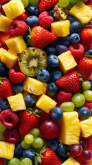 Fresh Fruit Salad with Pineapple, Strawberries, Blueberries, Raspberries and Grapes