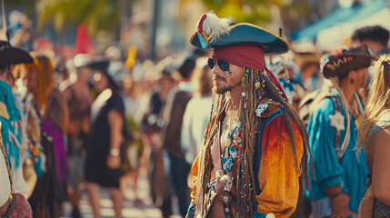 Obraz premium colorful pirate at a carnival with friends