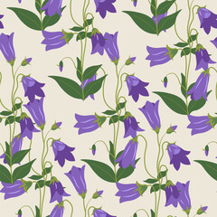 Purple Bellflowers Beige Background vector