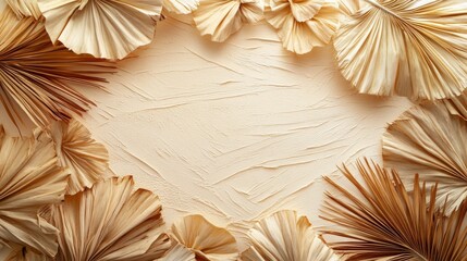 Dried Palm Leaves Arranged in a Circle on a Light Beige Textured Background