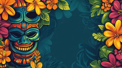 Colorful Tiki Luau design template with tropical flowers, perfect for customizing party invitations, flyers, or vacation celebration themes