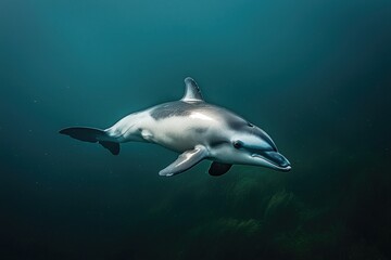 Fototapeta premium Graceful dolphin swimming in deep blue ocean waters