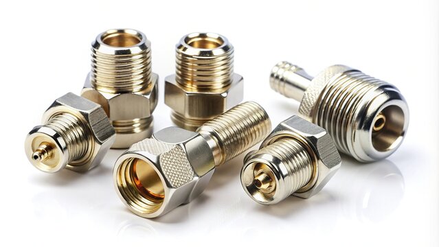 Asymmetrical Coaxial connectors adapters and coaxial splitter isolated on white background