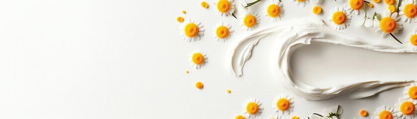 Beautiful yellow flowers and white fabric on clean background. Fresh, bright, and delicate floral arrangement for various design projects.