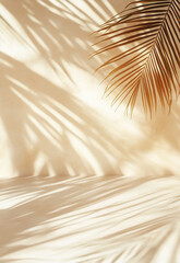 Obraz premium Shadow of tropical palm leaves on a white wall. mockup for product presentation, presentation design 