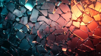 Abstract Texture of Shattered Glass with Multicolored Reflections