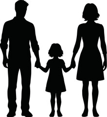 silhouette of a family of four holding hands, capturing the essence of unity and love. Ideal for designs that celebrate togetherness, harmony, and familial bonds